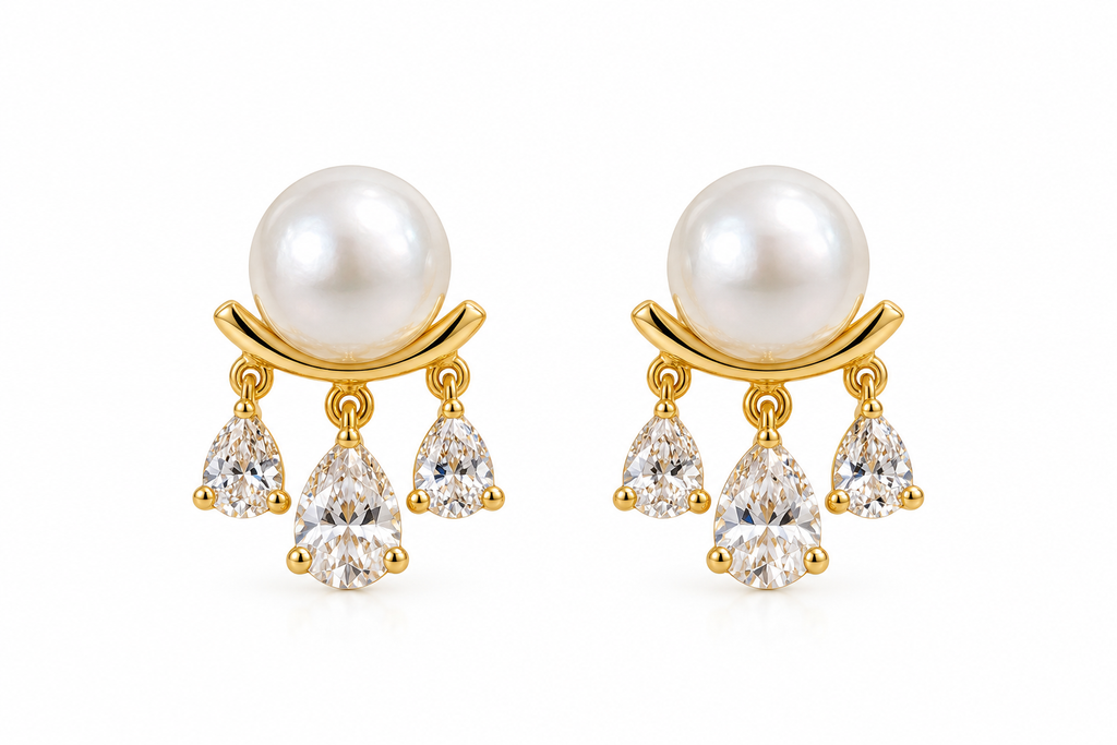 Celestial Pearl Cluster Drop Earrings