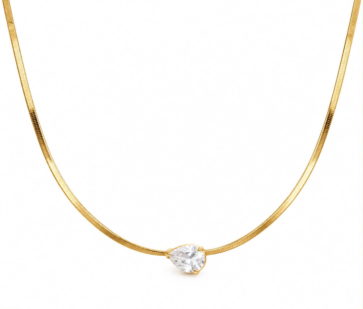 Pear-Cut Solitaire Snake Chain Necklace