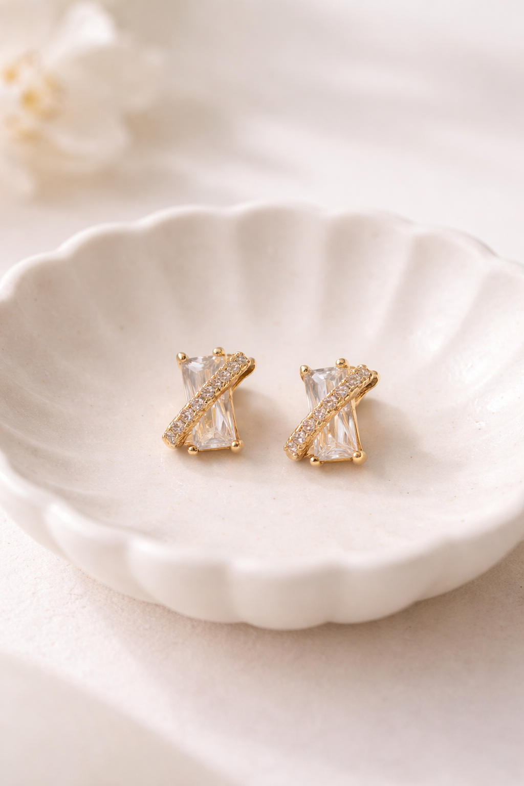 Gold Baguette Cut Studs