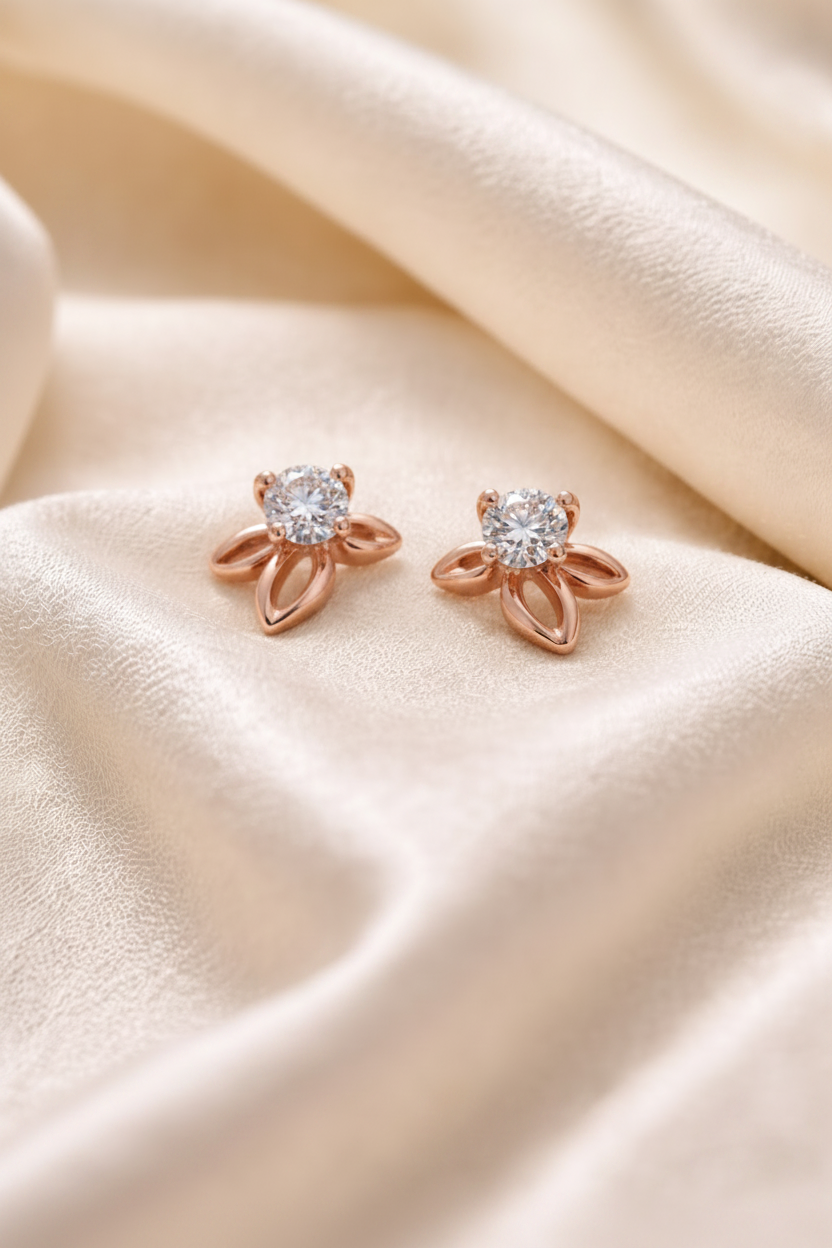CZ Solitaire & Half Butterfly Stud Earrings