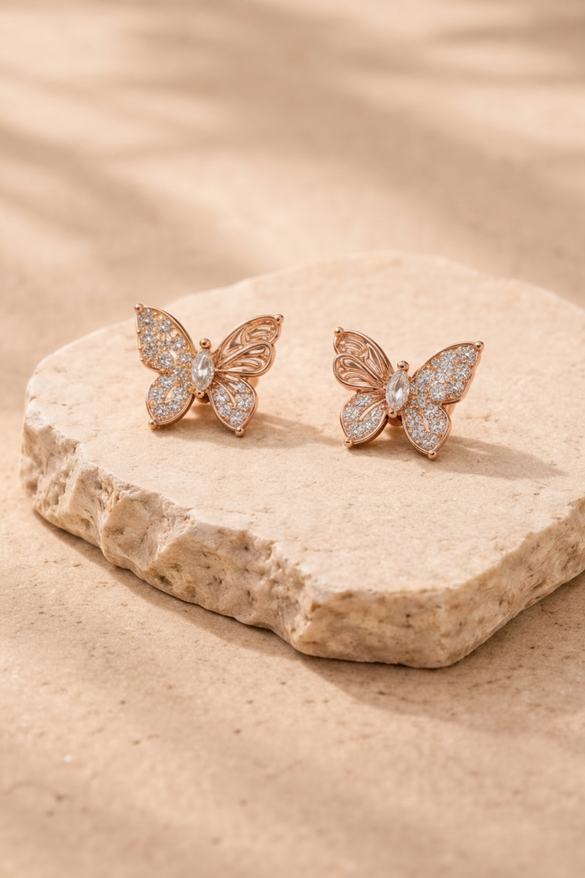 Half Pavé Butterfly Stud Earrings