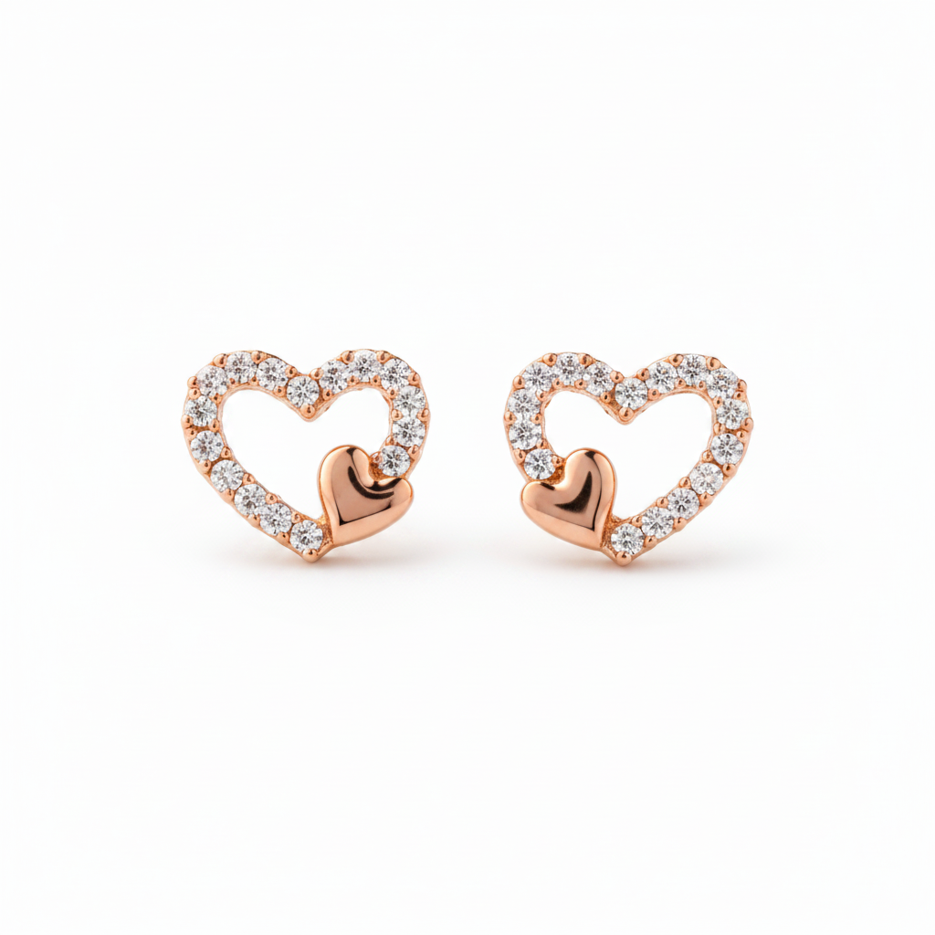 Double Heart Sparkle Studs