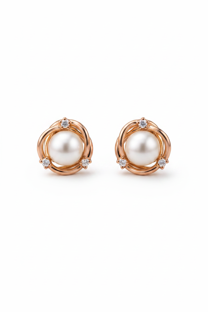 Classic Pearl Gold Swirl Stud Earrings