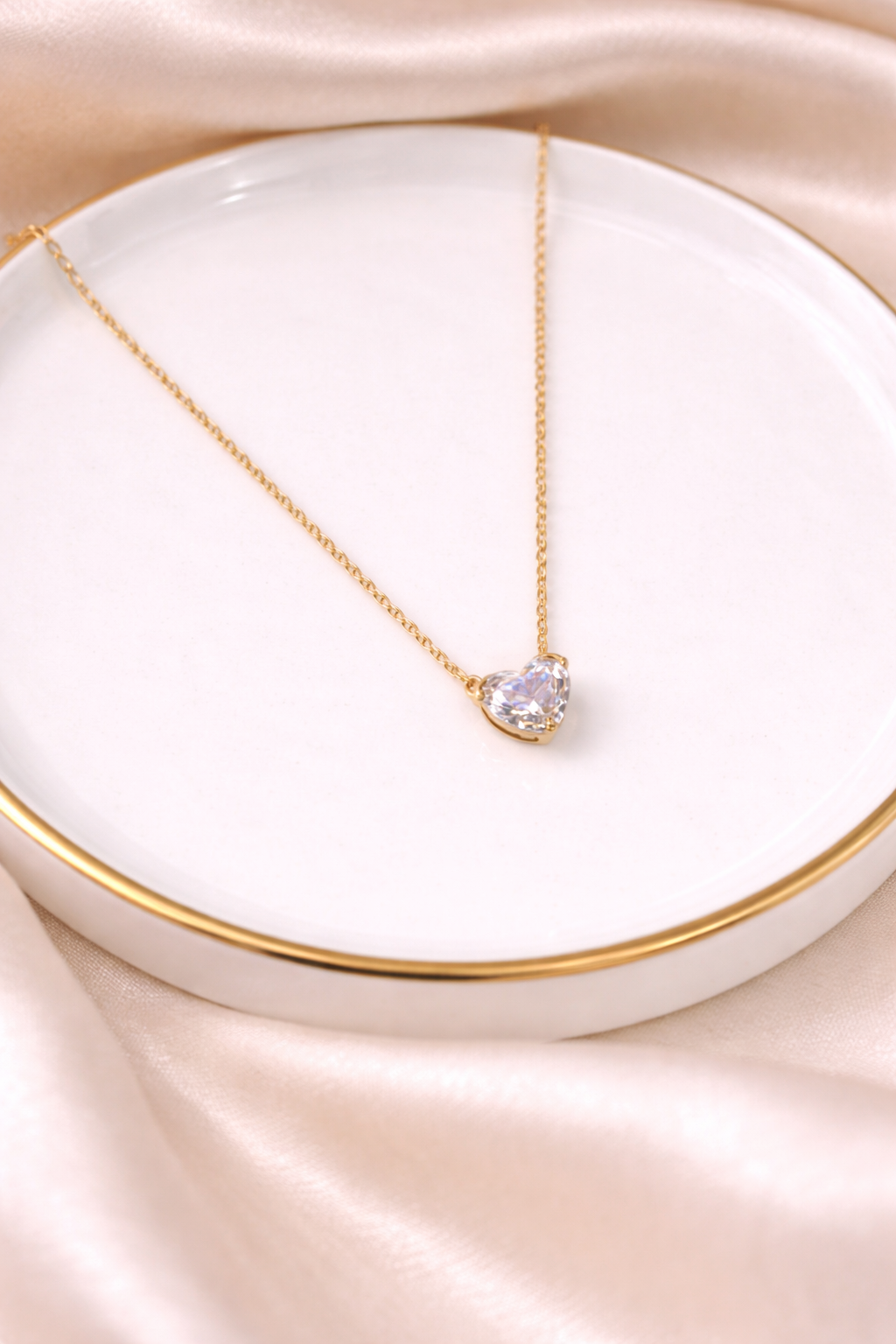 Mini Gold Heart Crystal Pendant Necklace