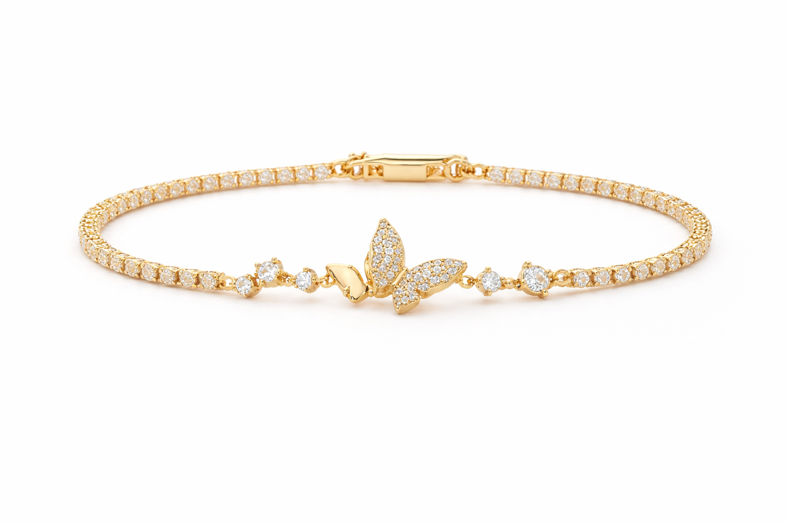 Double Butterfly Pavé Tennis Bracelet