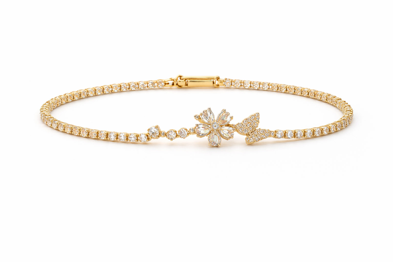 Floral Butterfly Pavé Tennis Bracelet