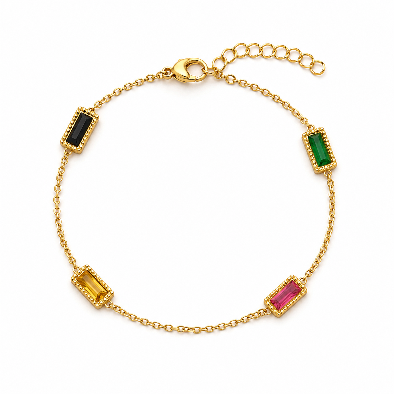 Multicolor Baguette Charm Bracelet