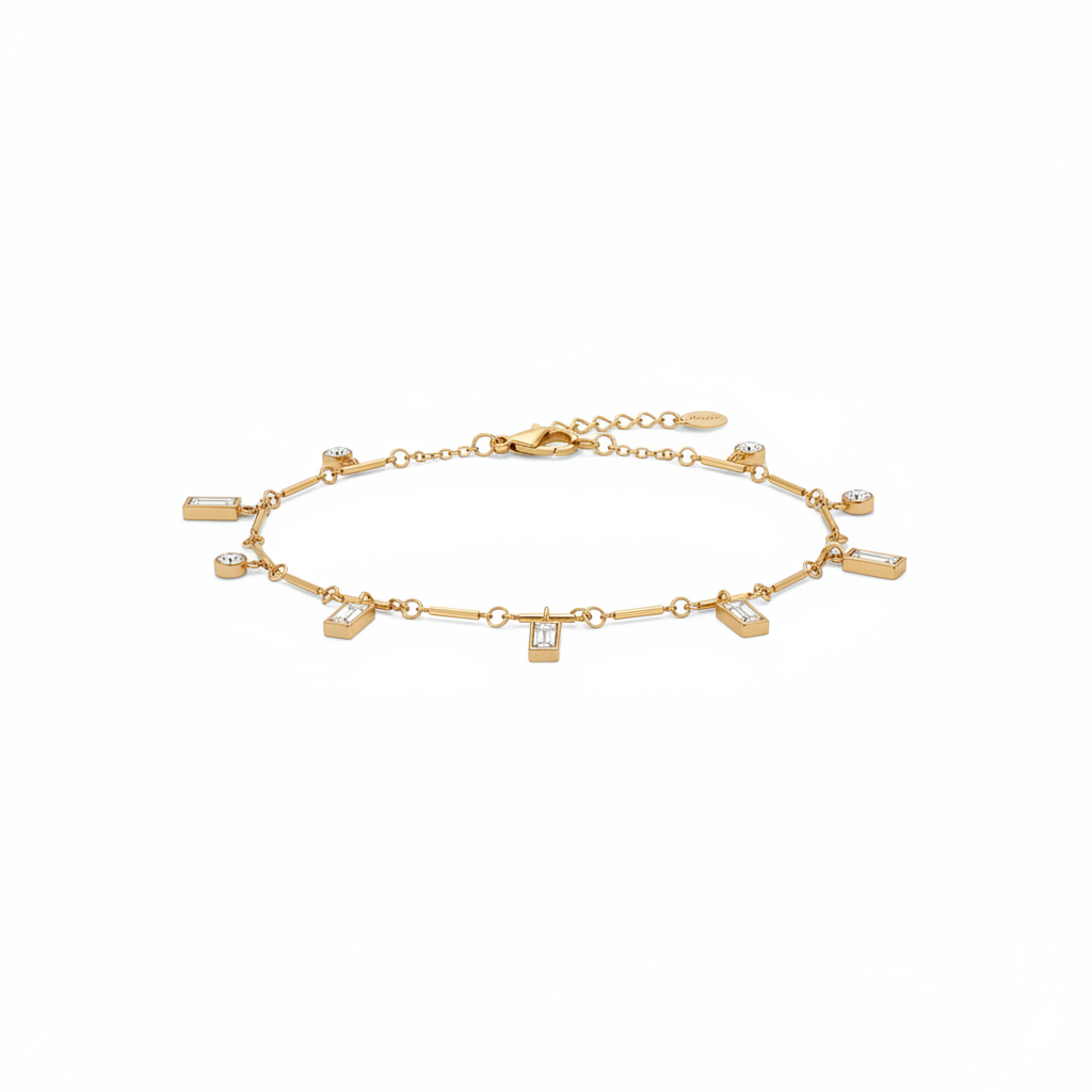Gold Geometric Rectangle & Round Charm Bracelet