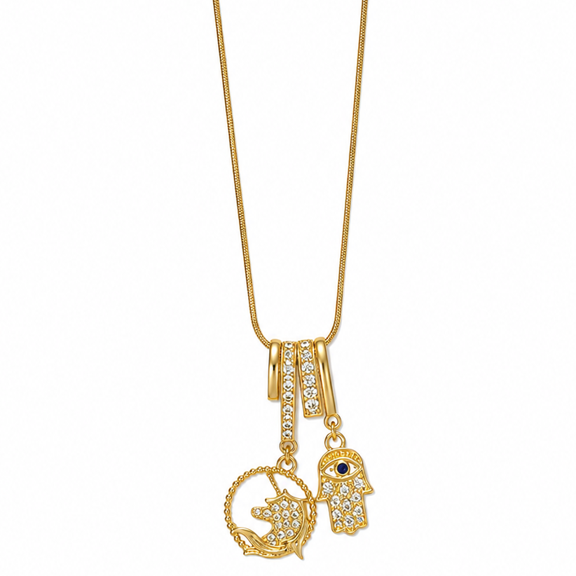 Pavé Unicorn & Evil Eye Charm Necklace