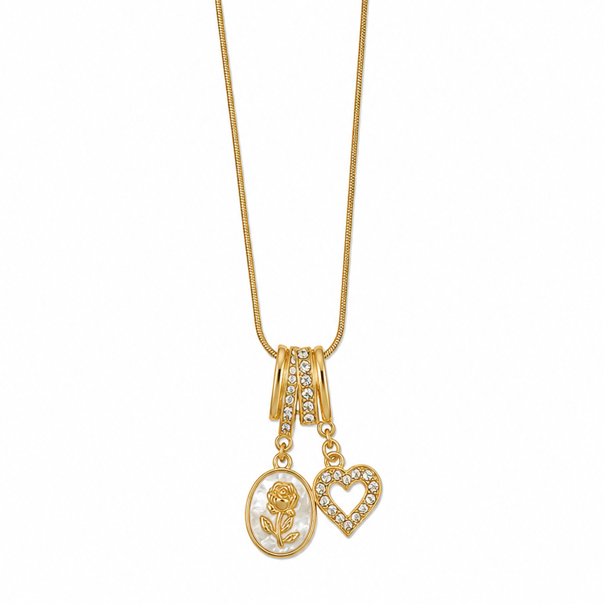 Elegant Heart & Rose Charm Necklace