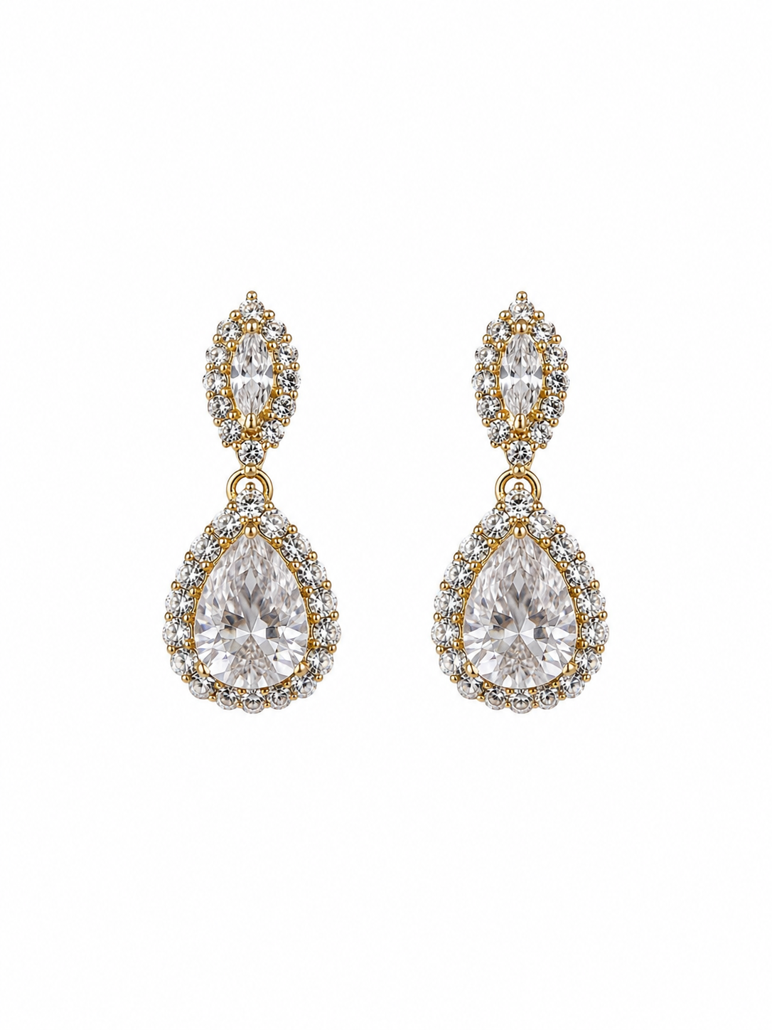 Elegant Gold Teardrop Crystal Drop Earrings