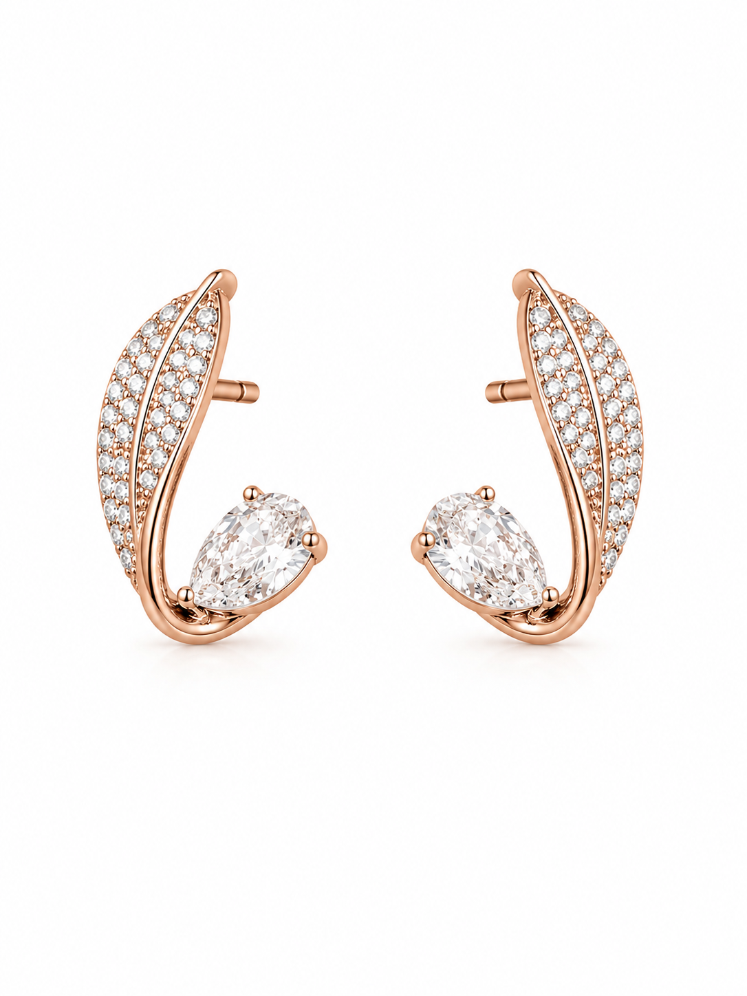 Rose Gold Leaf Teardrop Stud Earrings