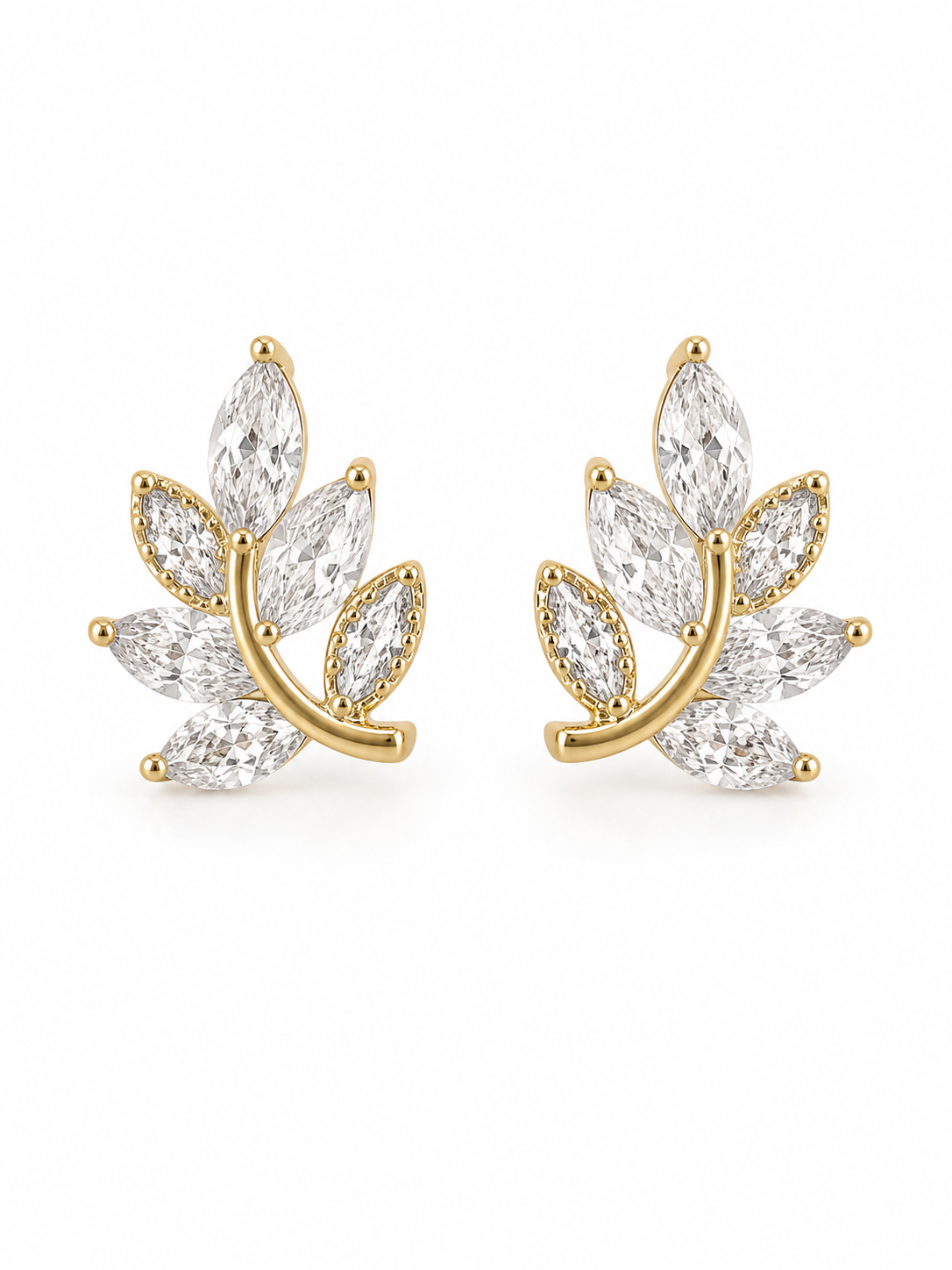 Gold Crystal Leaf Stud Earrings