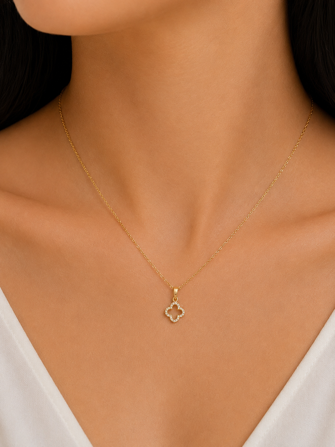 Mini Gold Clover Crystal Pendant Necklace
