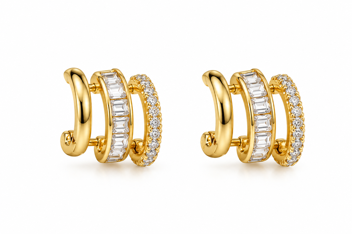 Celestial Triple-Row Diamond Huggie Hoops