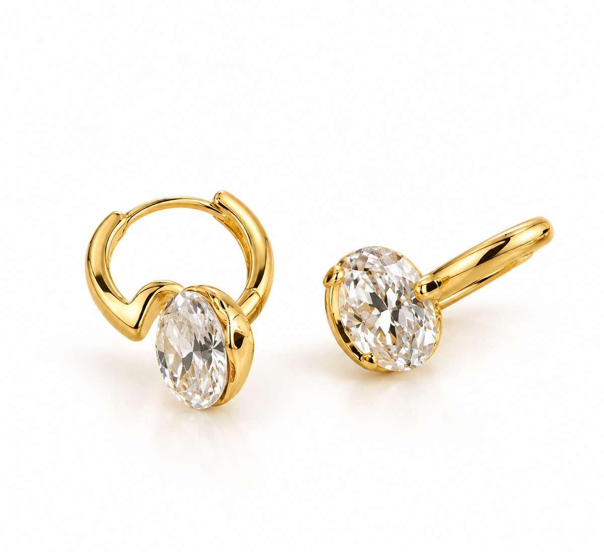 Aura Golden Oval Gem Drop Huggies