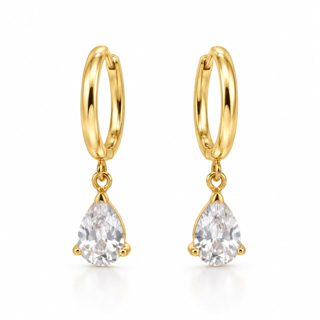 Pear-Cut Solitaire Drop Huggie Earrings