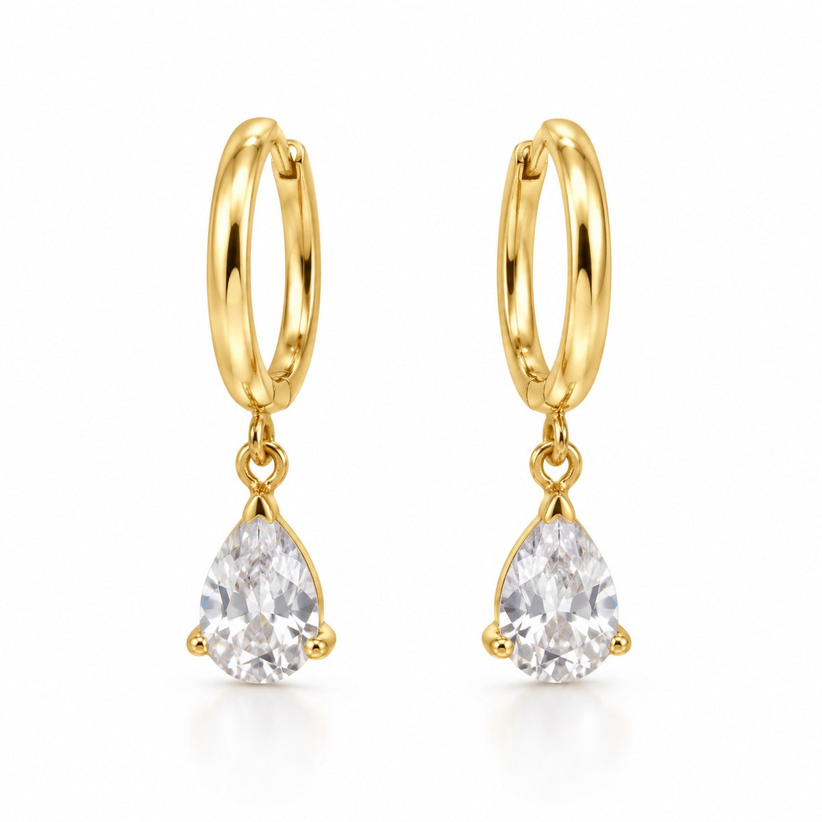 Pear-Cut Solitaire Drop Huggie Earrings
