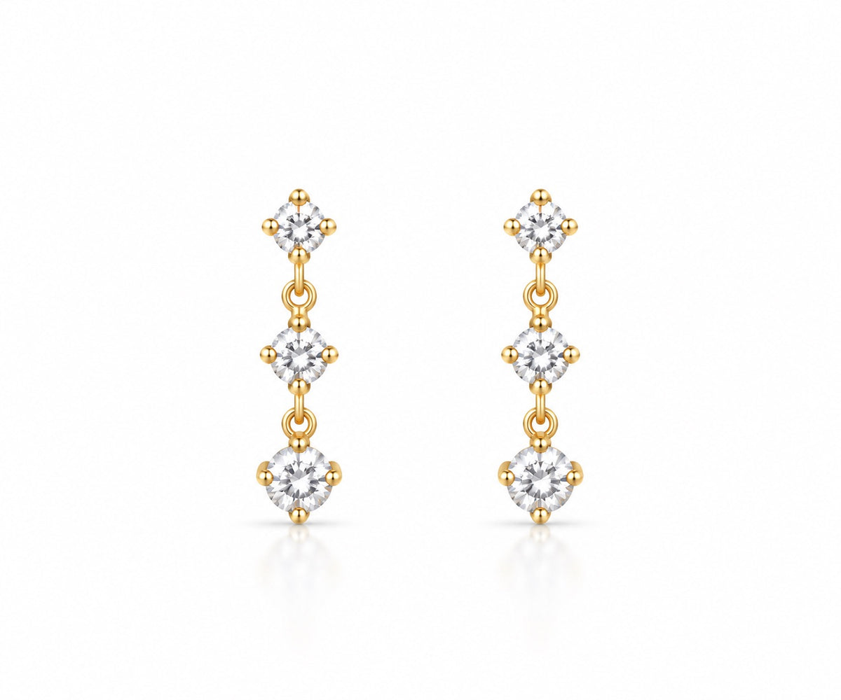 Triple Solitaire Tiered Drop Earrings