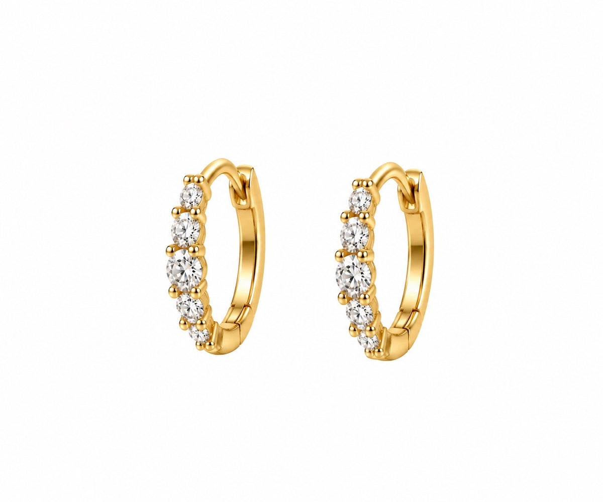 Shared Prong Round Zirconia Huggie Hoop Earrings
