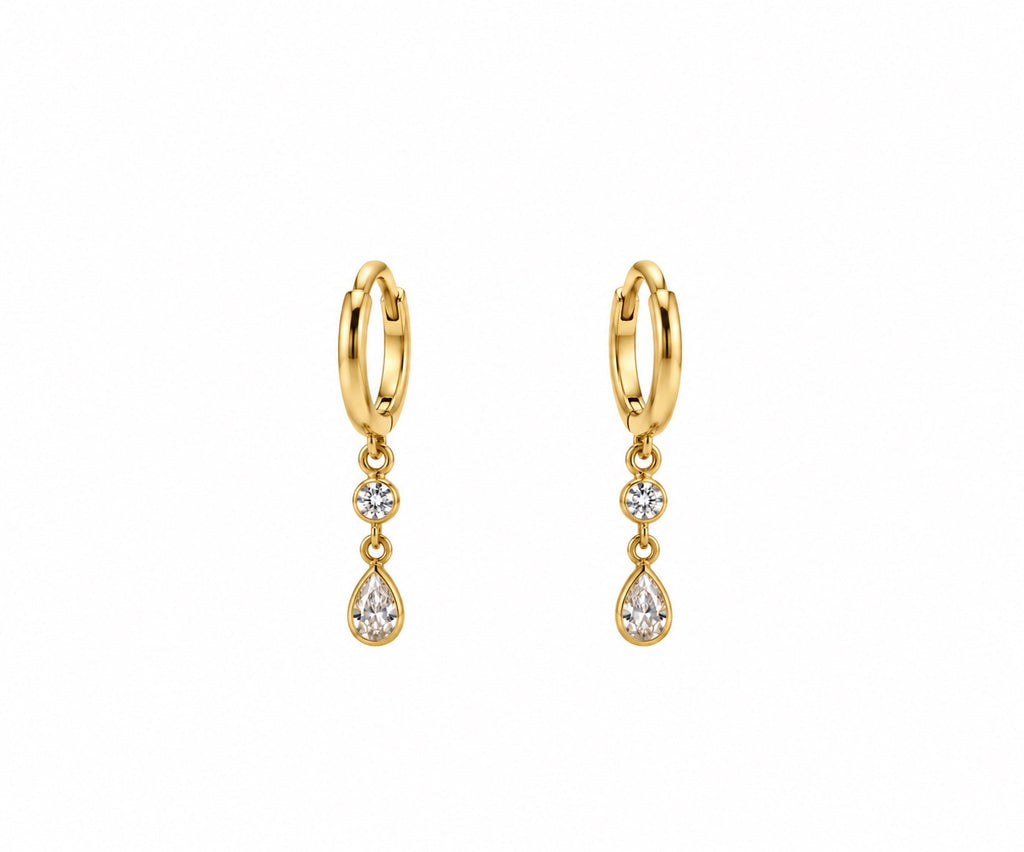 Bezel-Set Round & Pear Drop Huggie Hoop Earrings