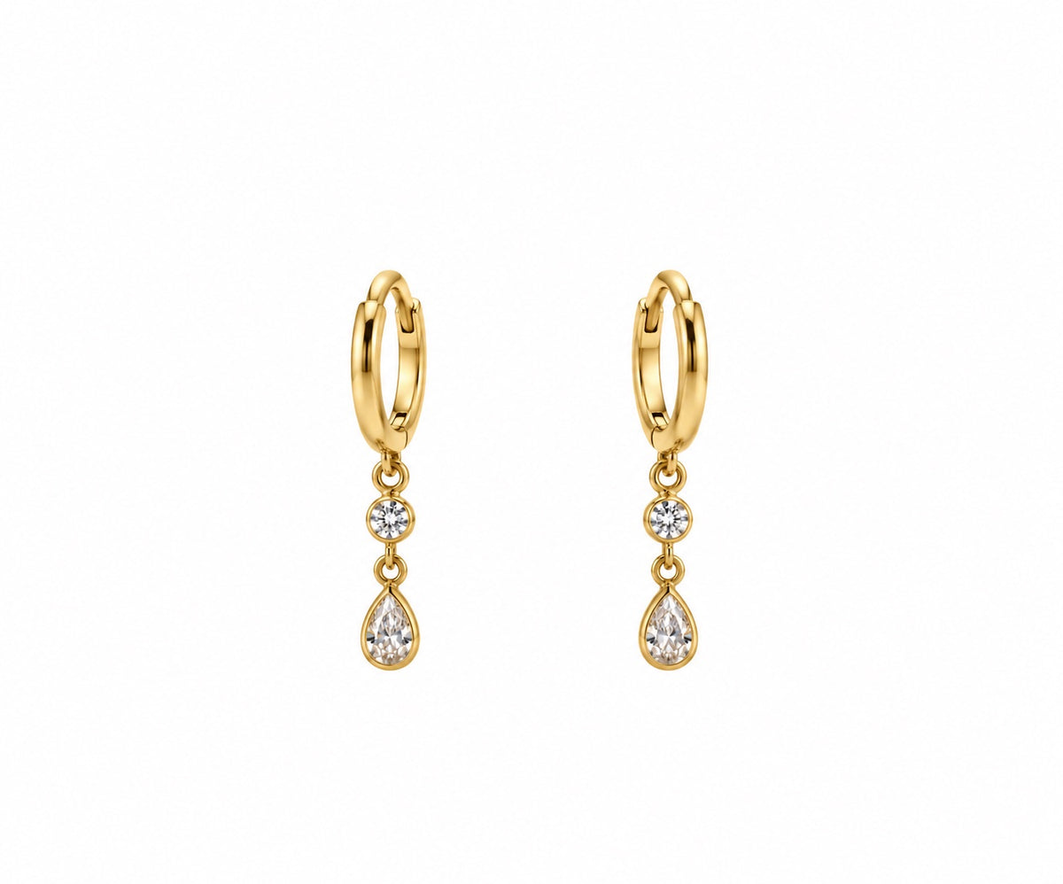 Bezel-Set Round & Pear Drop Huggie Hoop Earrings
