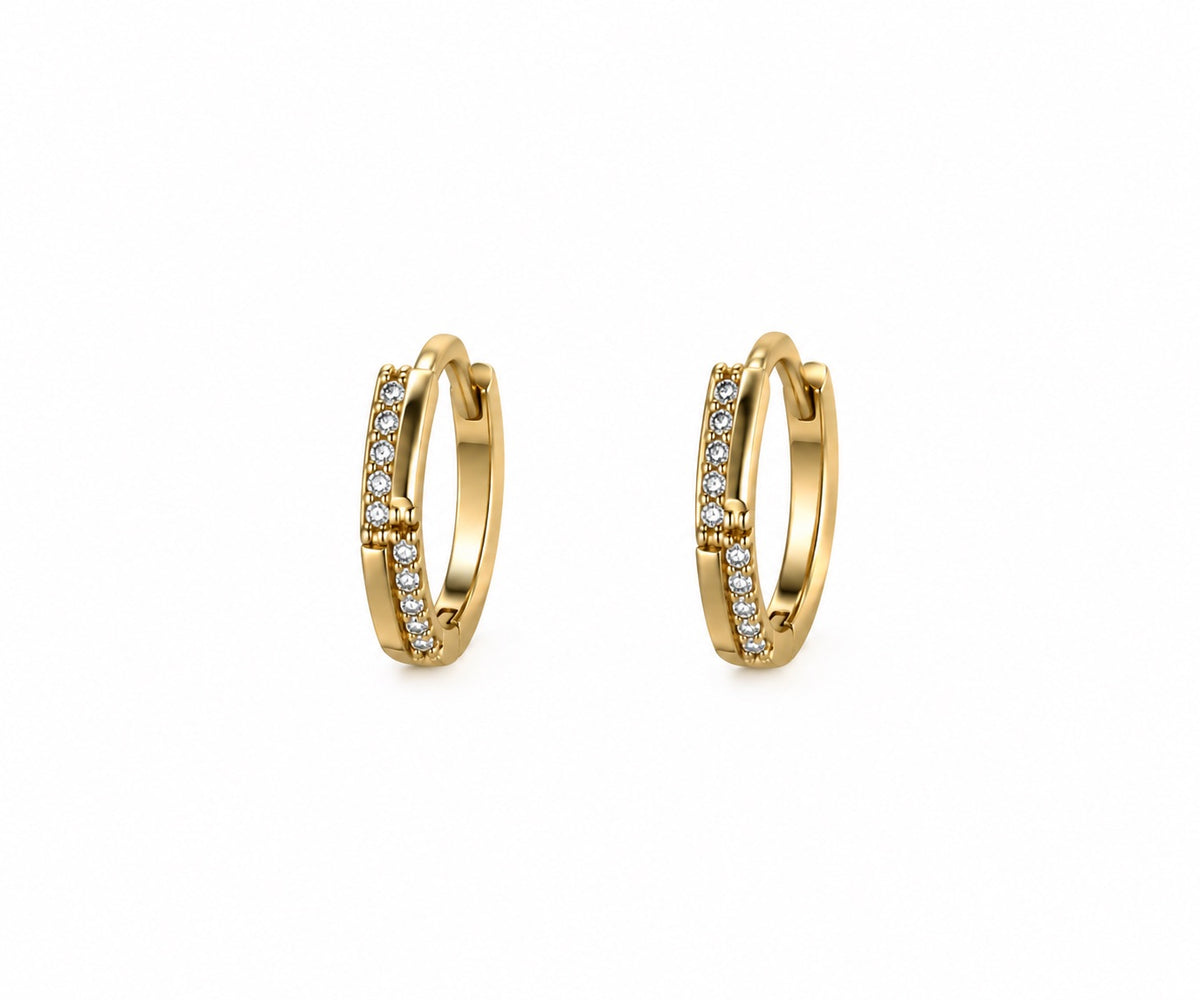 Dual-Row Staggered Pavé Huggie Hoop Earrings