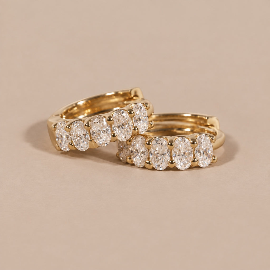 Oval Zirconia Eternity Huggie Hoop Earrings