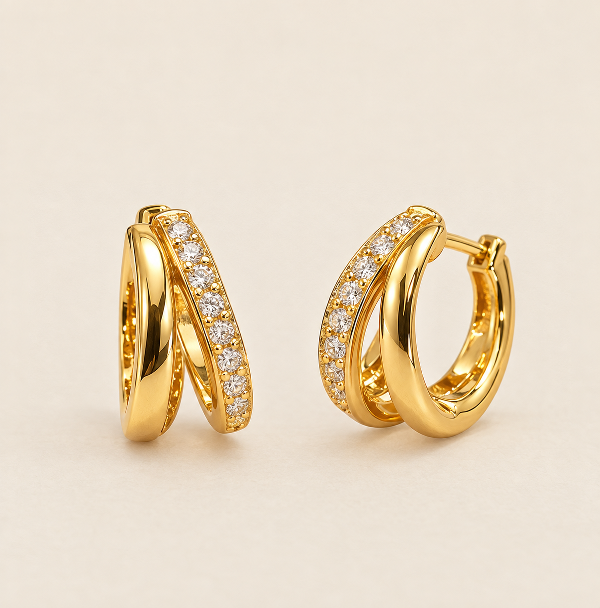 Double Band Pavé Huggie Earrings