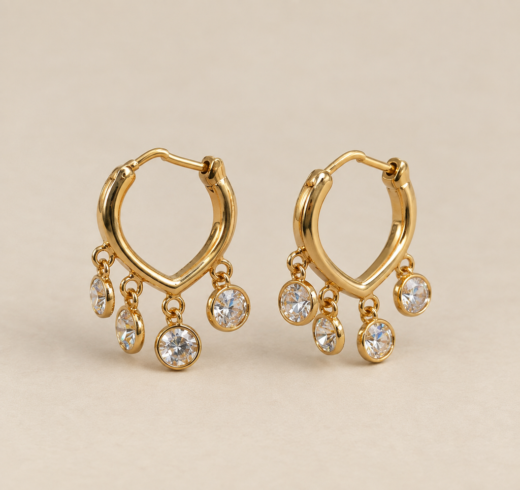 Gold Chandelier Charm Huggie Earrings