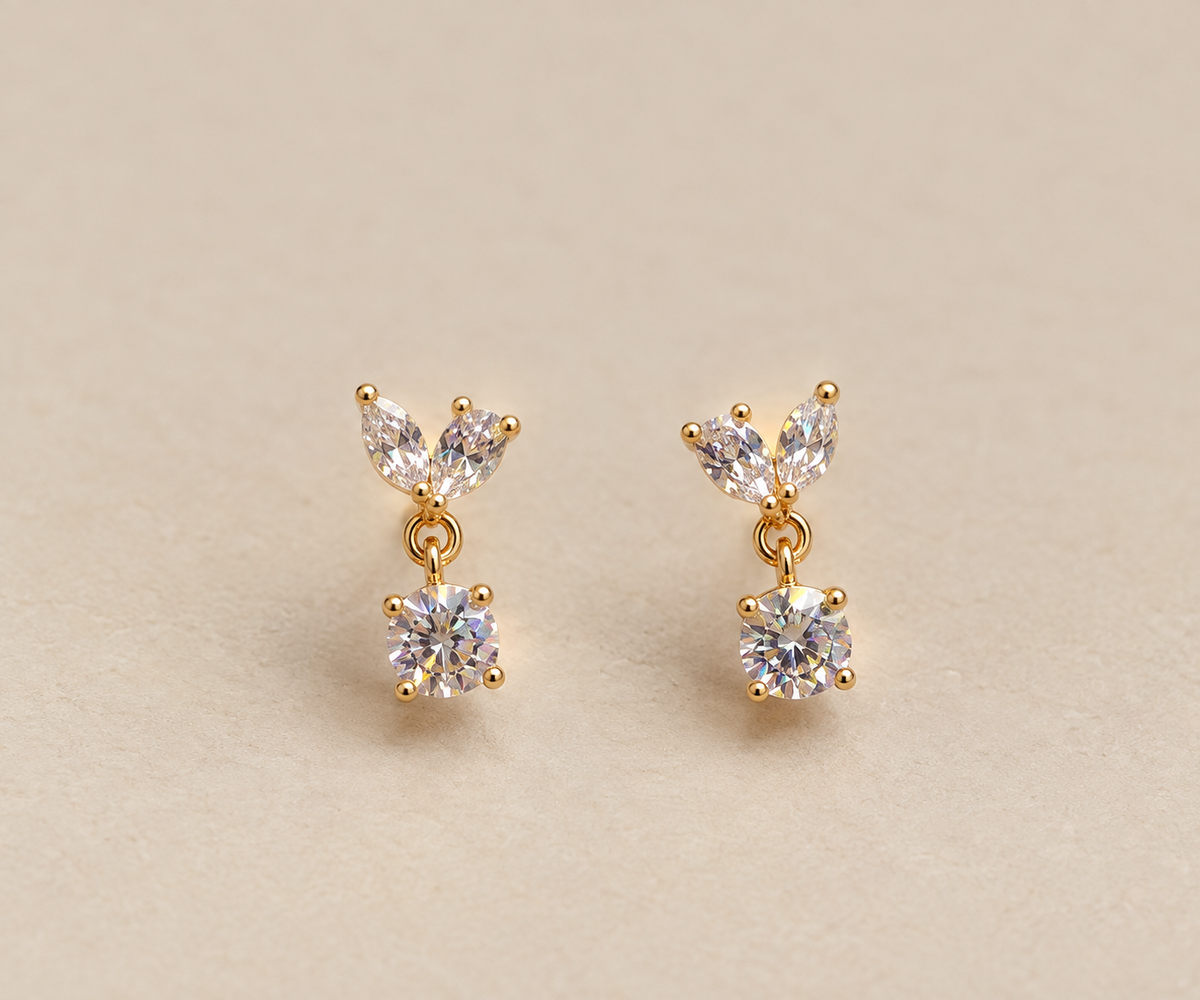 Marquise Leaf & Solitaire Drop Earrings