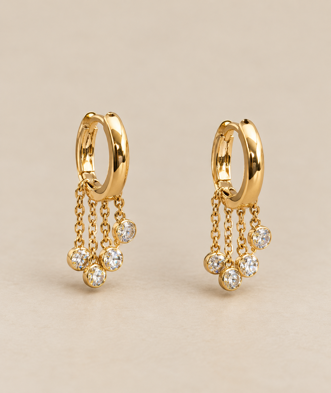 Gold Cascading Crystal Huggie Hoop Earring