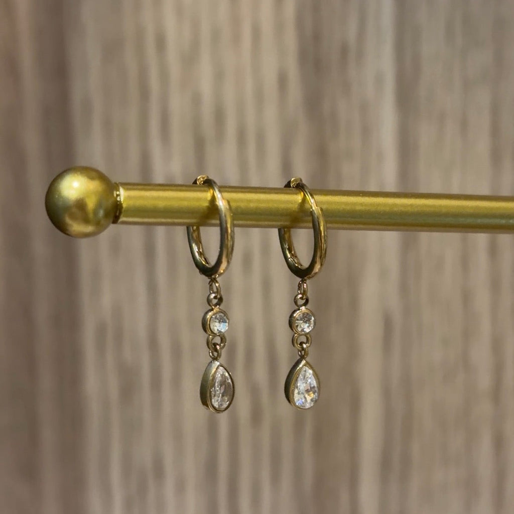 Bezel-Set Round & Pear Drop Huggie Hoop Earrings