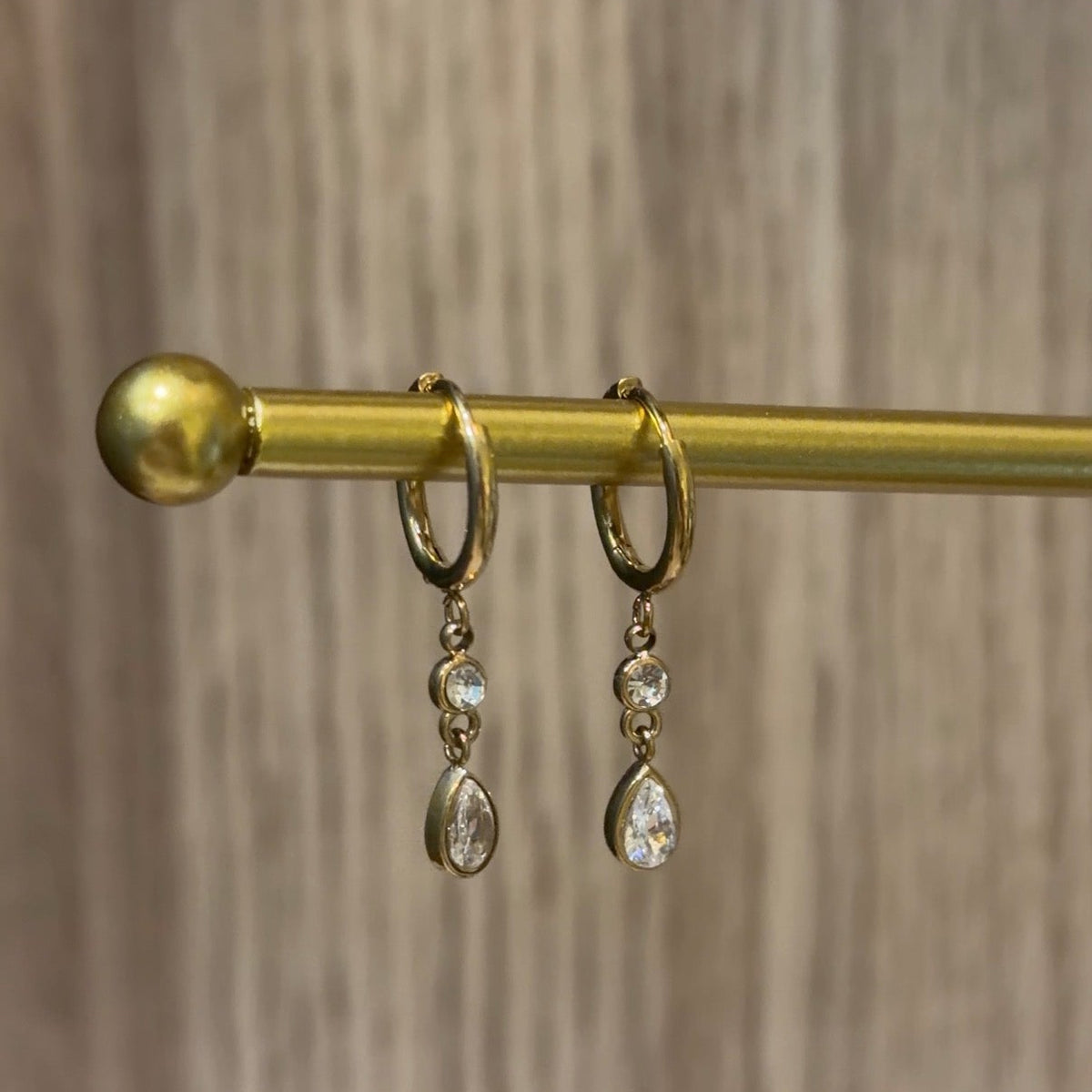 Bezel-Set Round & Pear Drop Huggie Hoop Earrings