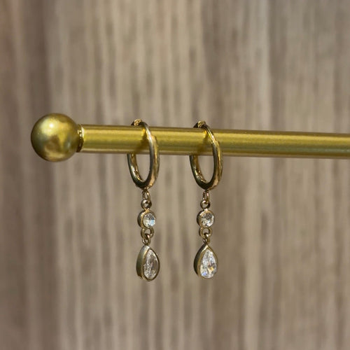 Bezel-Set Round & Pear Drop Huggie Hoop Earrings
