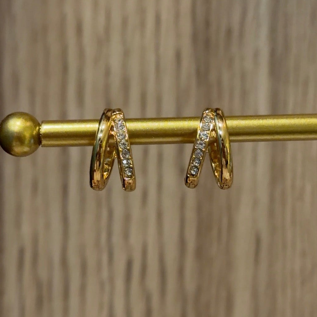 Double Band Pavé Huggie Earrings