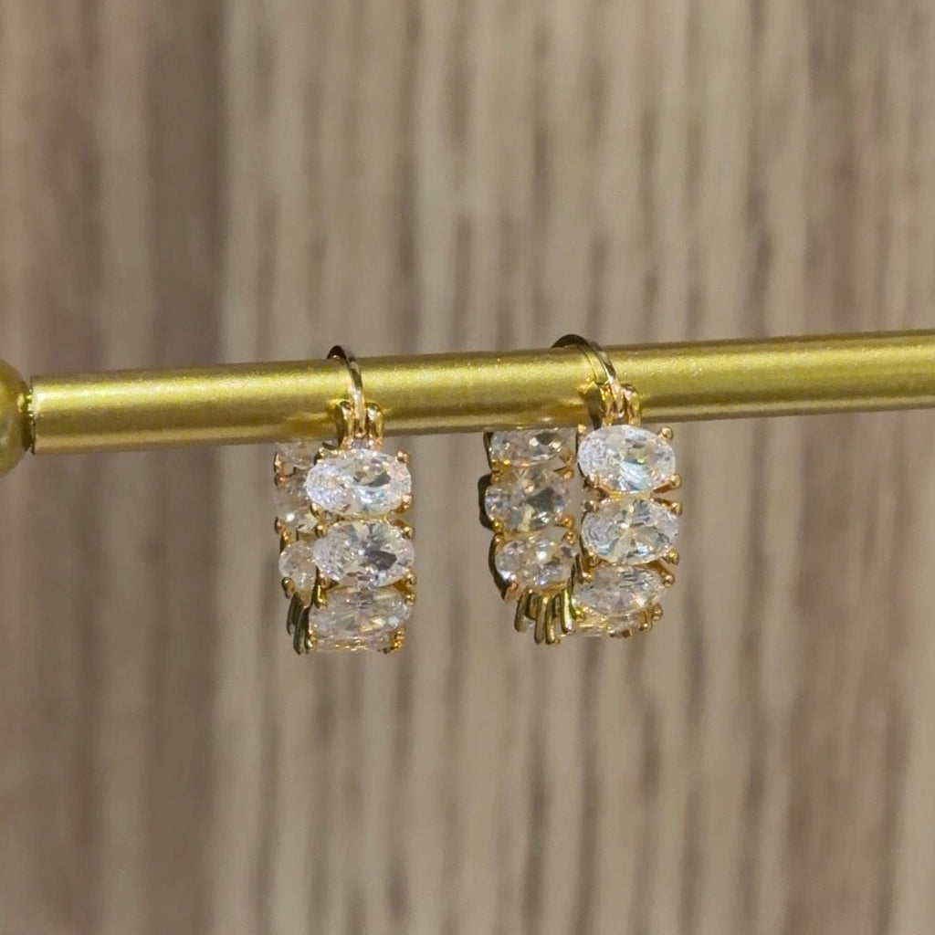 Oval Zirconia Eternity Huggie Hoop Earrings