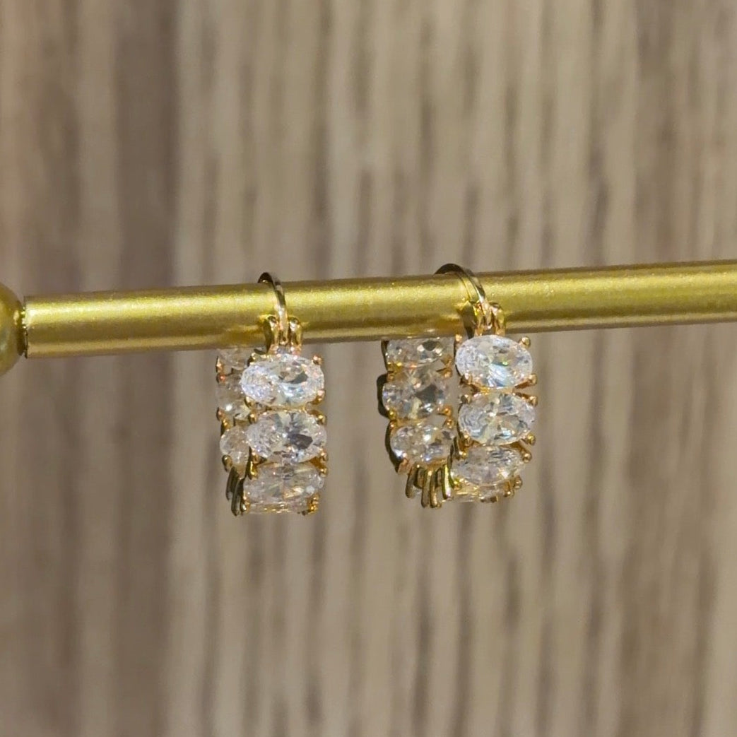 Oval Zirconia Eternity Huggie Hoop Earrings