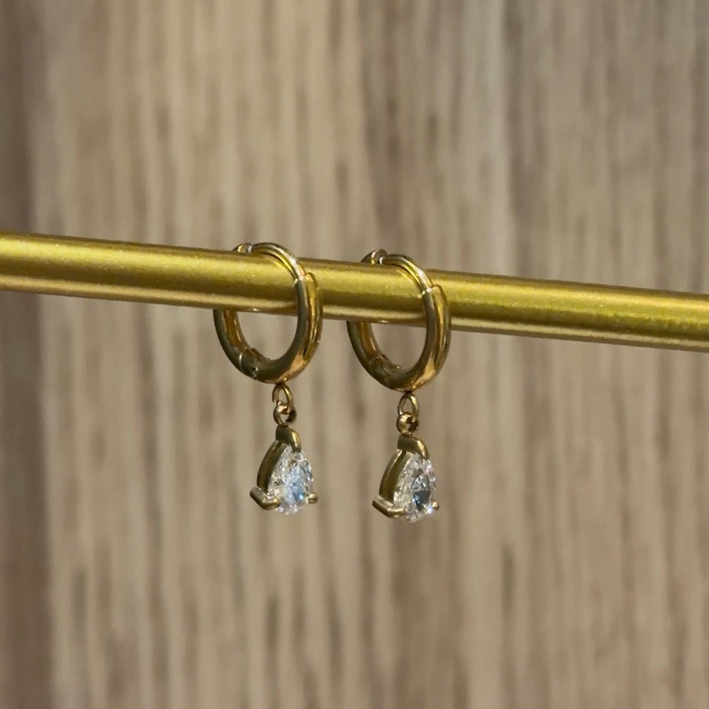 Pear-Cut Solitaire Drop Huggie Earrings