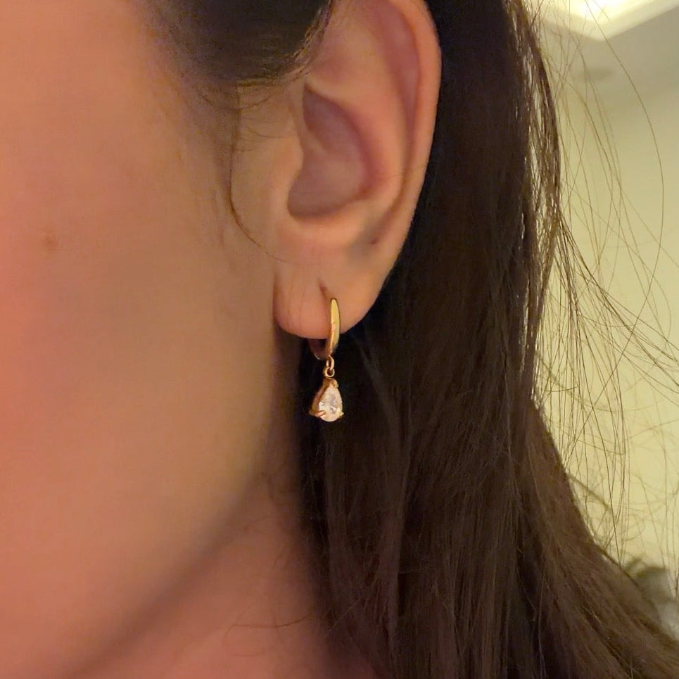 Pear-Cut Solitaire Drop Huggie Earrings