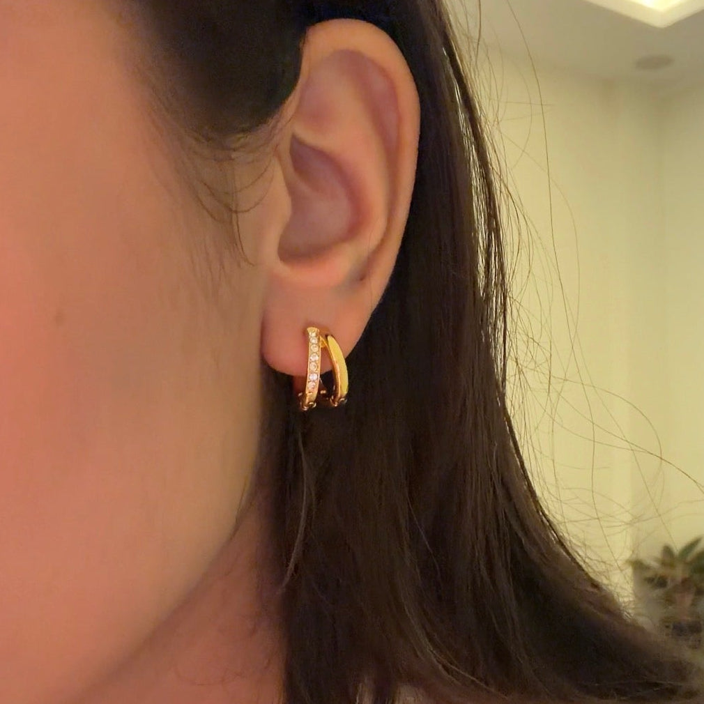 Double Band Pavé Huggie Earrings