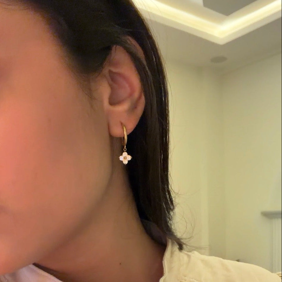 Floral Cluster Drop Huggie Earrings