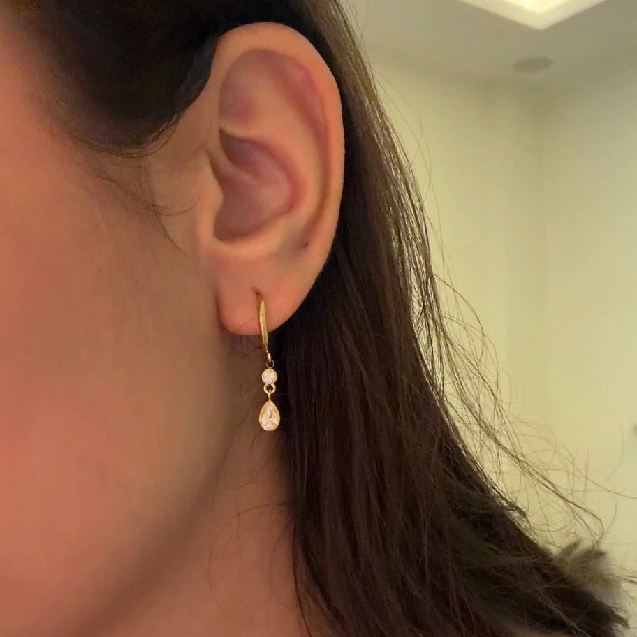 Bezel-Set Round & Pear Drop Huggie Hoop Earrings