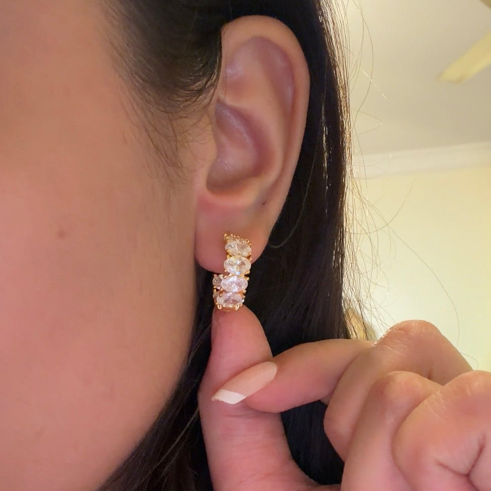 Oval Zirconia Eternity Huggie Hoop Earrings