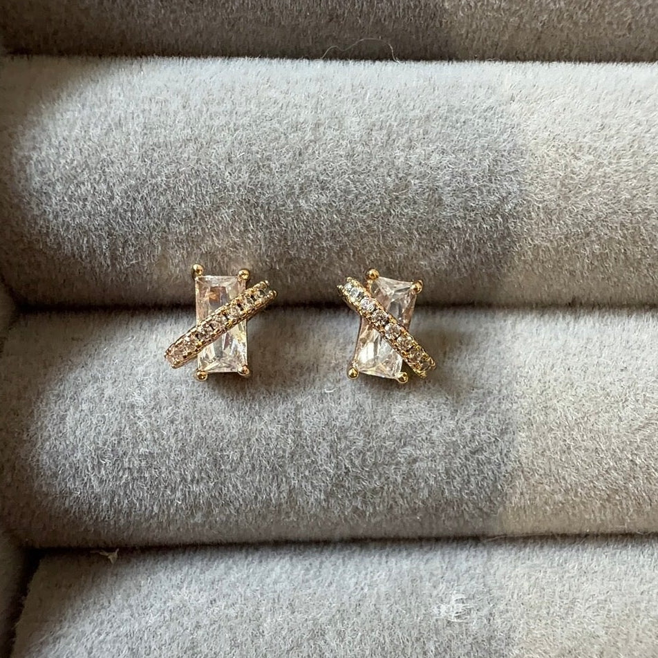 Gold Baguette Cut Studs