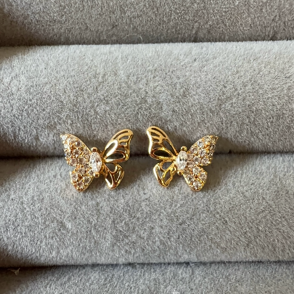 Half Pavé Butterfly Stud Earrings
