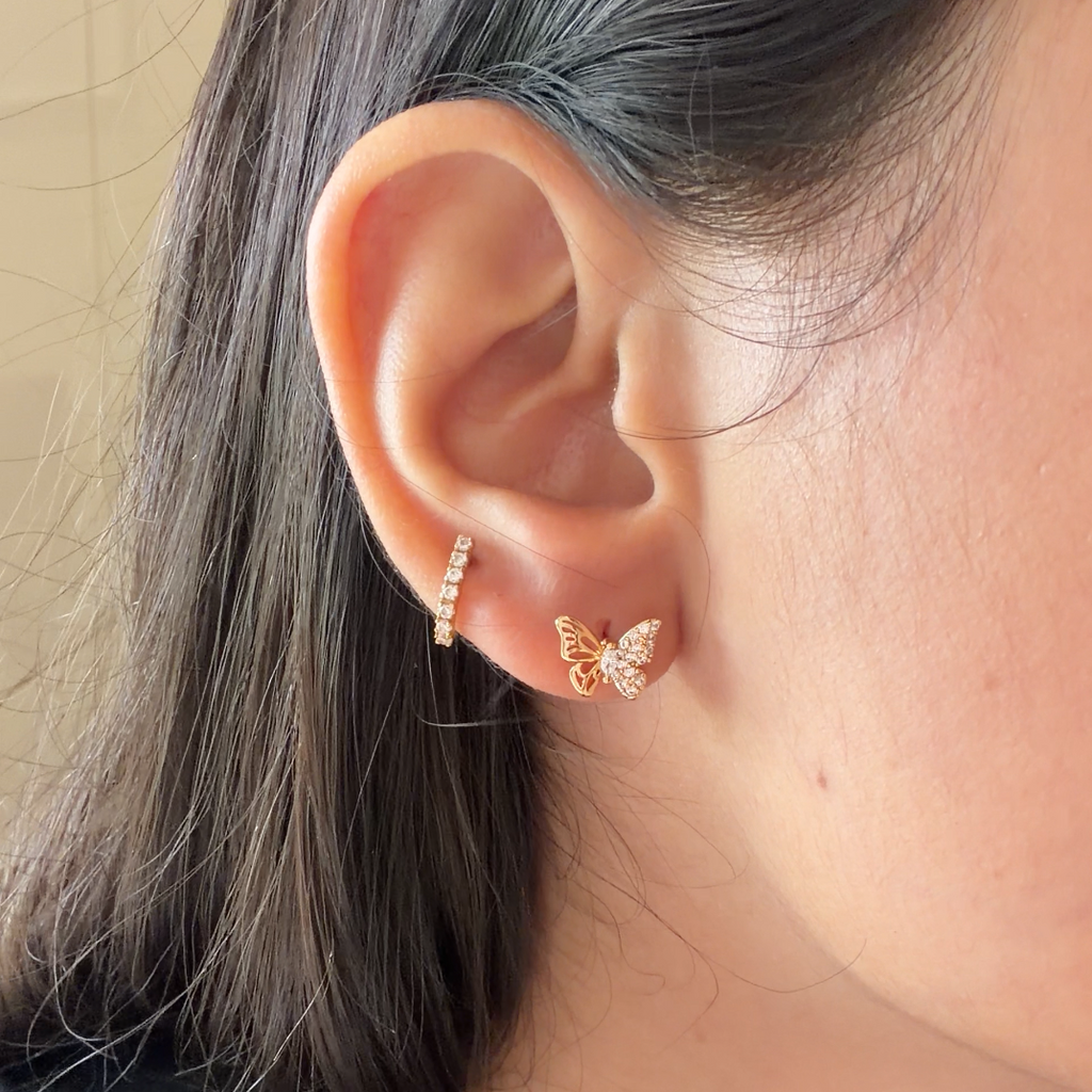 Half Pavé Butterfly Stud Earrings