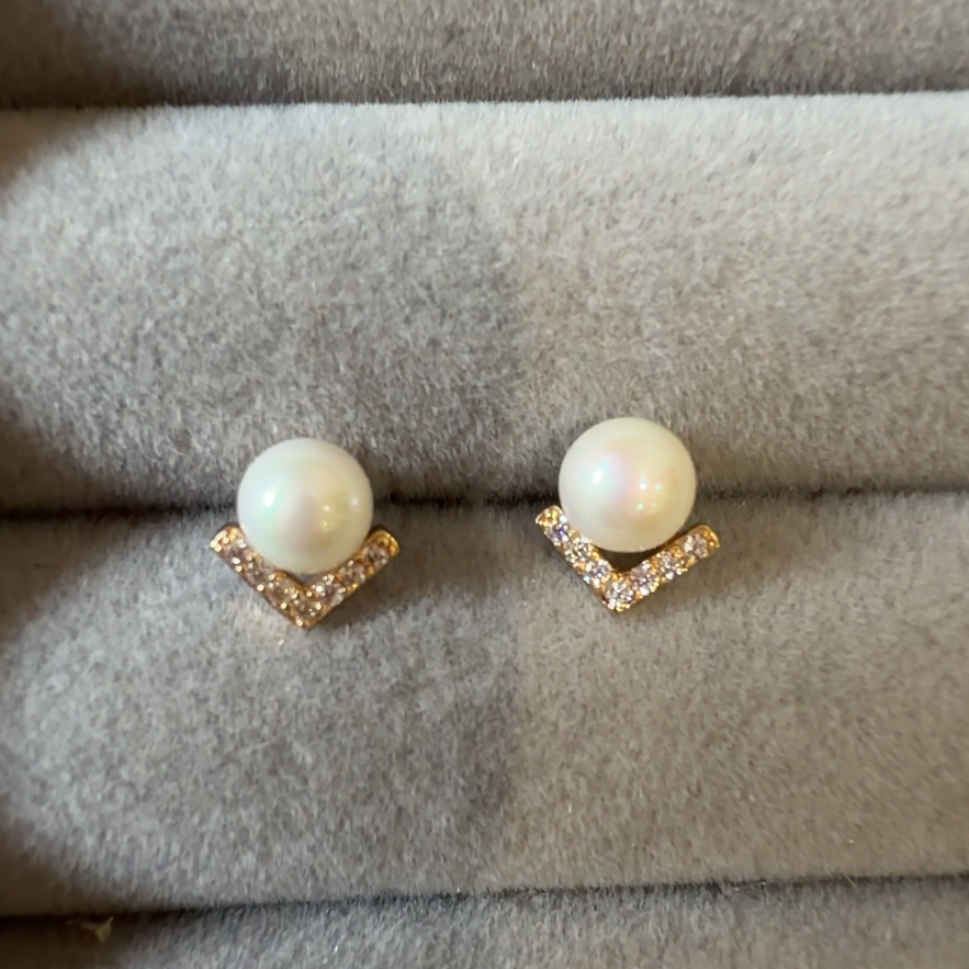 Angled Pearl Stud Earrings