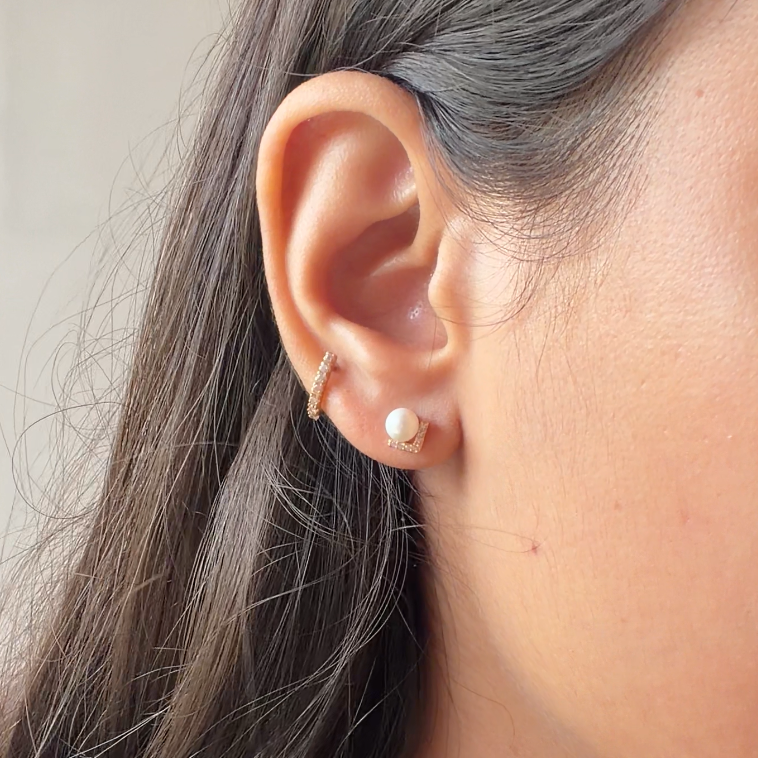 Angled Pearl Stud Earrings