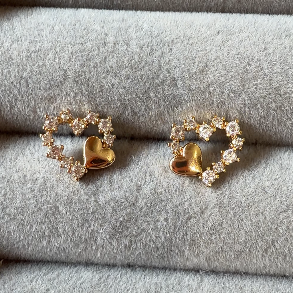 Double Heart Sparkle Studs
